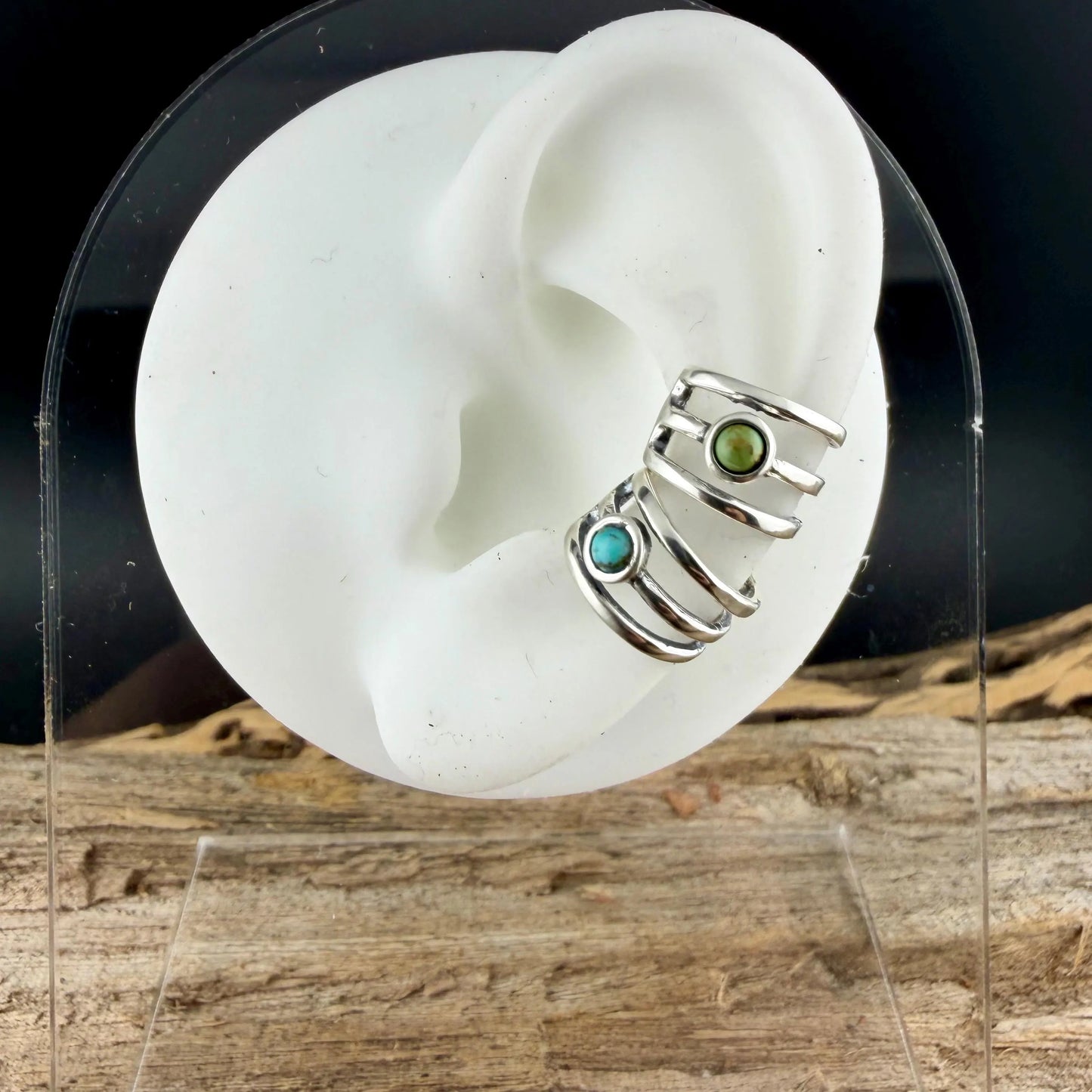 Sterling Silver 3mm Genuine Turquoise Ear Cuff | Wide Conch Band | No-Piercing Earring