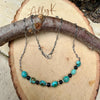 Kingman Turquoise Nugget & Onyx Necklace • Wire‑Wrapped Stone Bar Choker • Sterling Mariner Chain