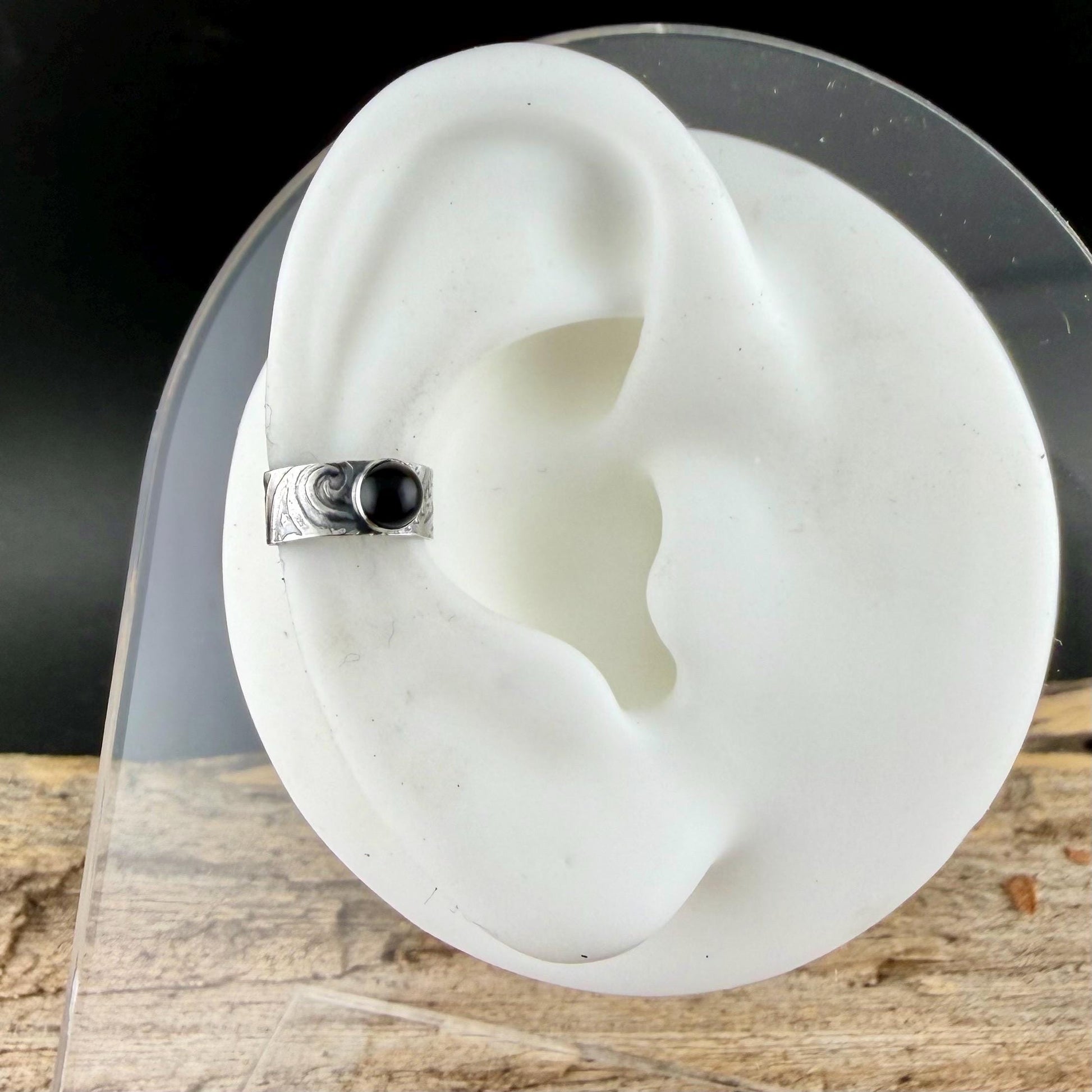 4mm Onyx Ear Cuff • Sterling Silver • Faux Conch • No Piercing Required