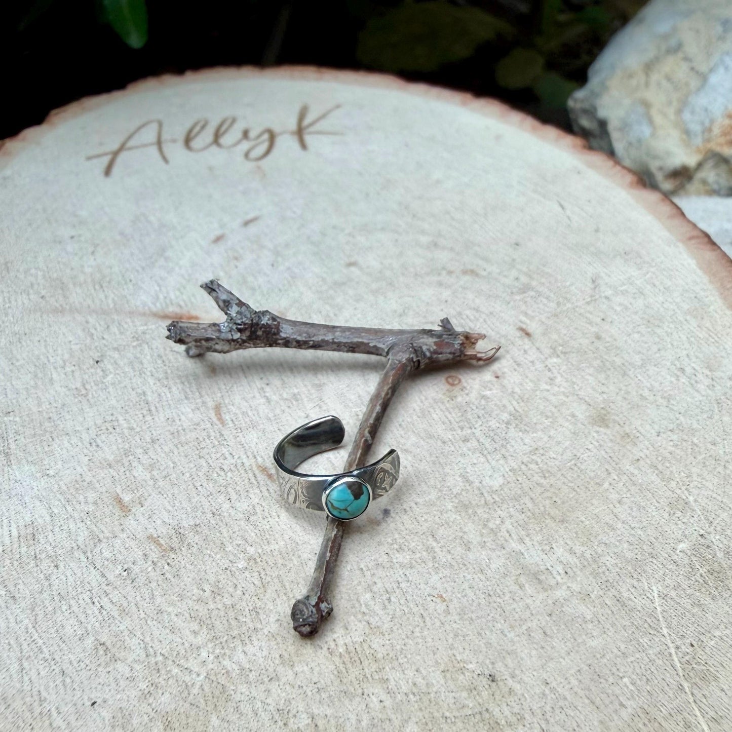 4mm Number 8 Turquoise Ear Cuff • Paisley Sterling Band • Fine Silver Bezel • No Piercing