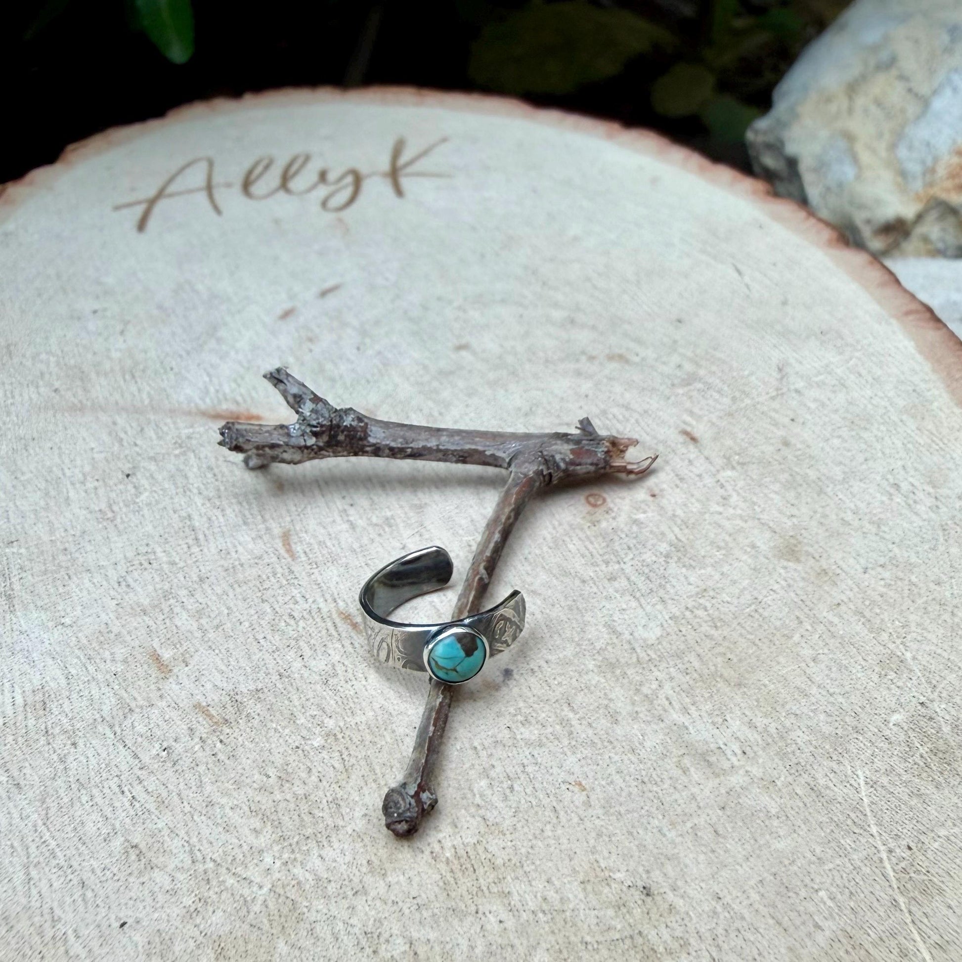 4mm Number 8 Turquoise Ear Cuff • Paisley Sterling Band • Fine Silver Bezel • No Piercing
