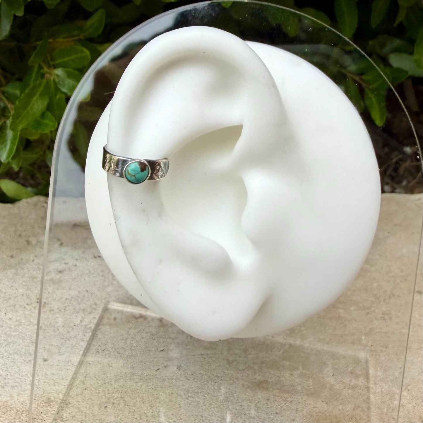 4mm Number 8 Turquoise Ear Cuff • Paisley Sterling Band • Fine Silver Bezel • No Piercing