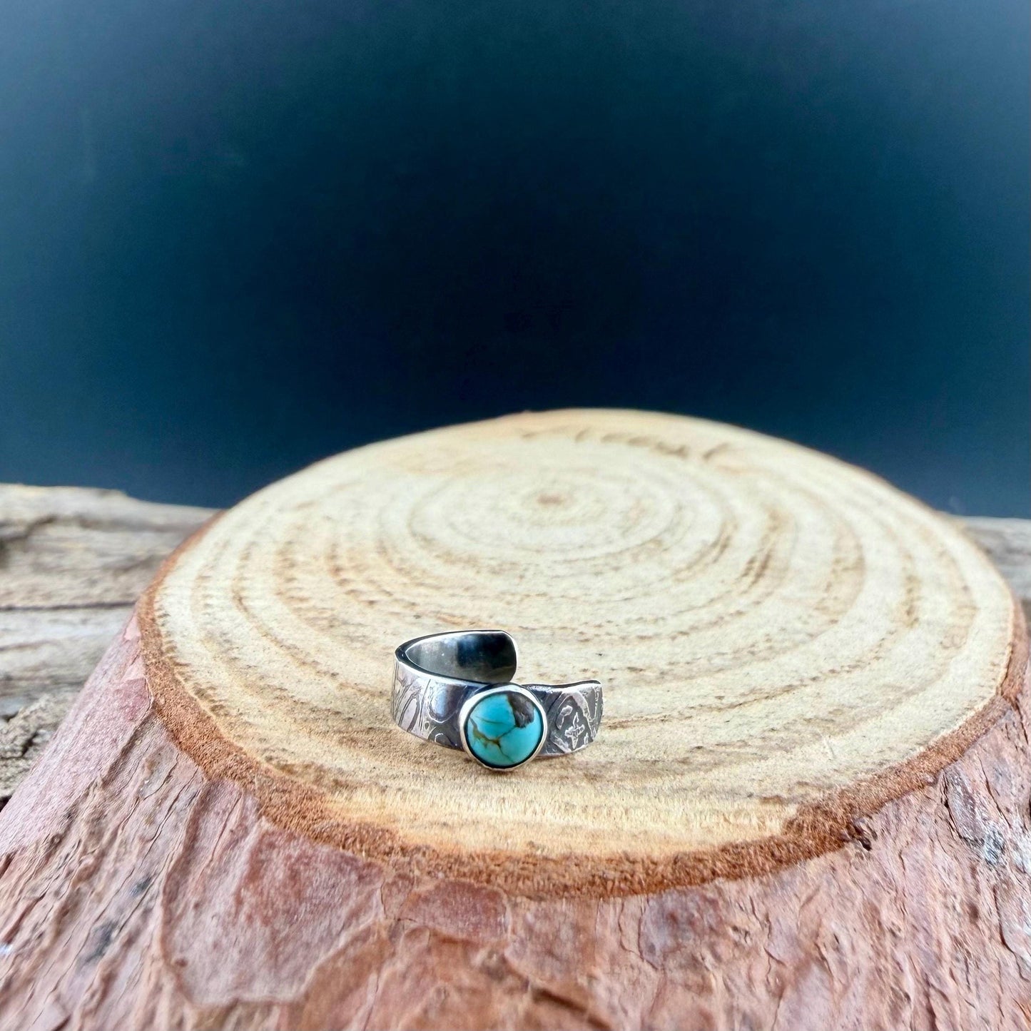 4mm Number 8 Turquoise Ear Cuff • Paisley Sterling Band • Fine Silver Bezel • No Piercing