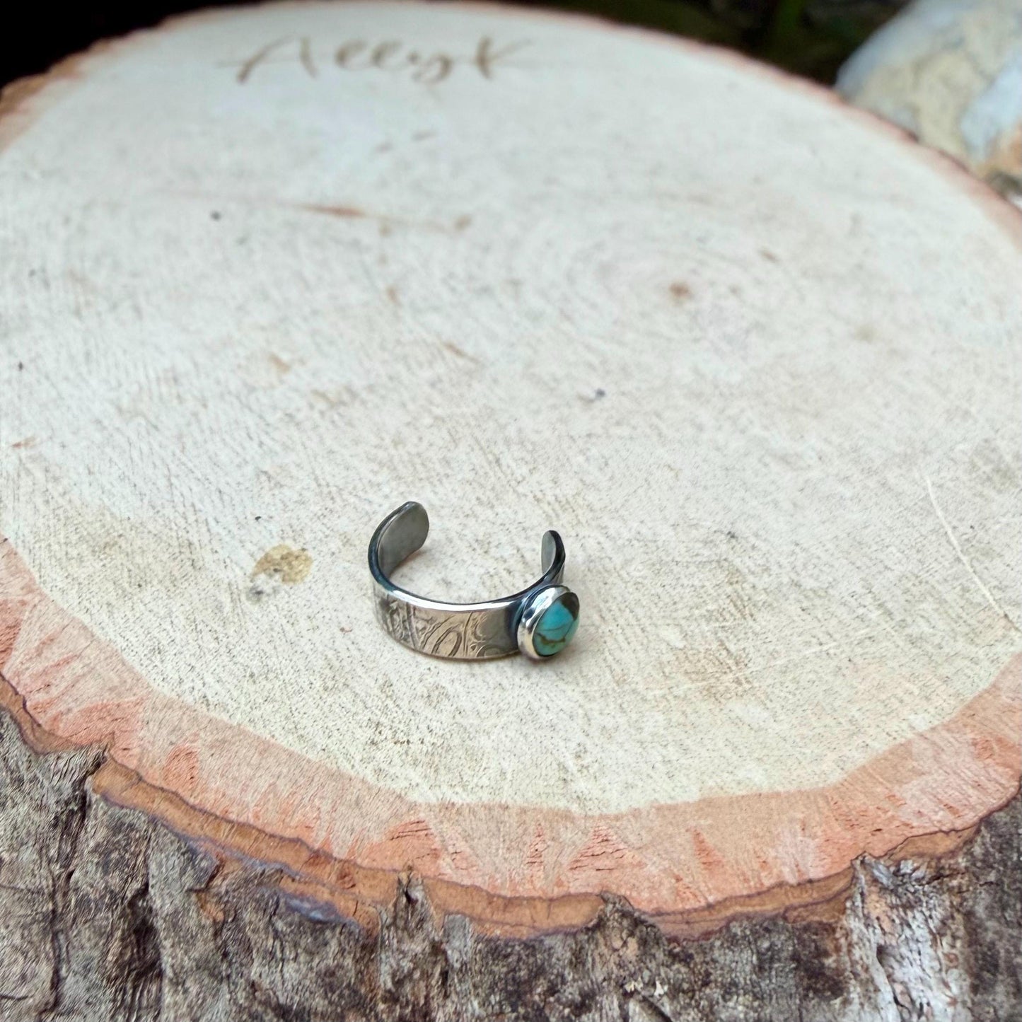 4mm Number 8 Turquoise Ear Cuff • Paisley Sterling Band • Fine Silver Bezel • No Piercing