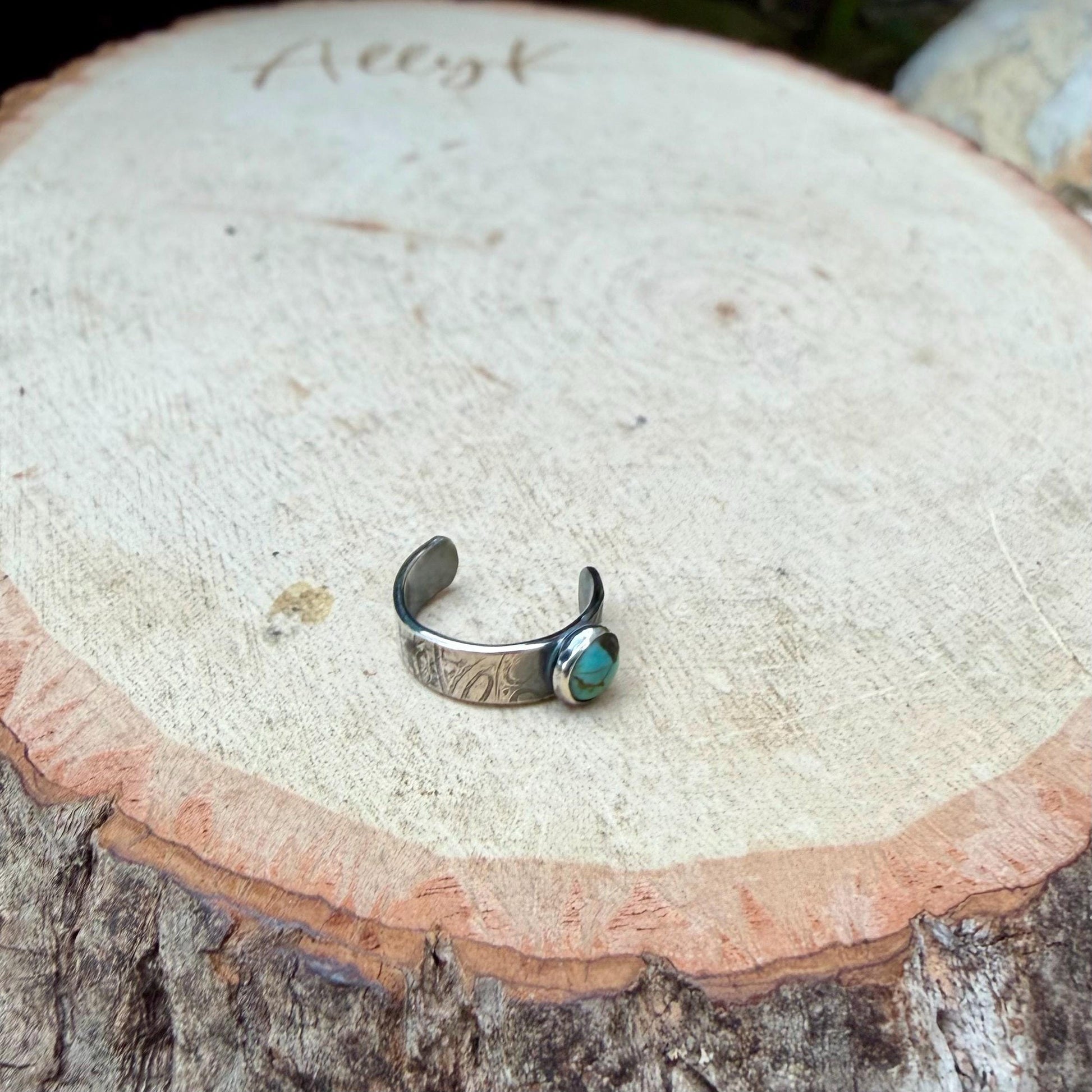 4mm Number 8 Turquoise Ear Cuff • Paisley Sterling Band • Fine Silver Bezel • No Piercing