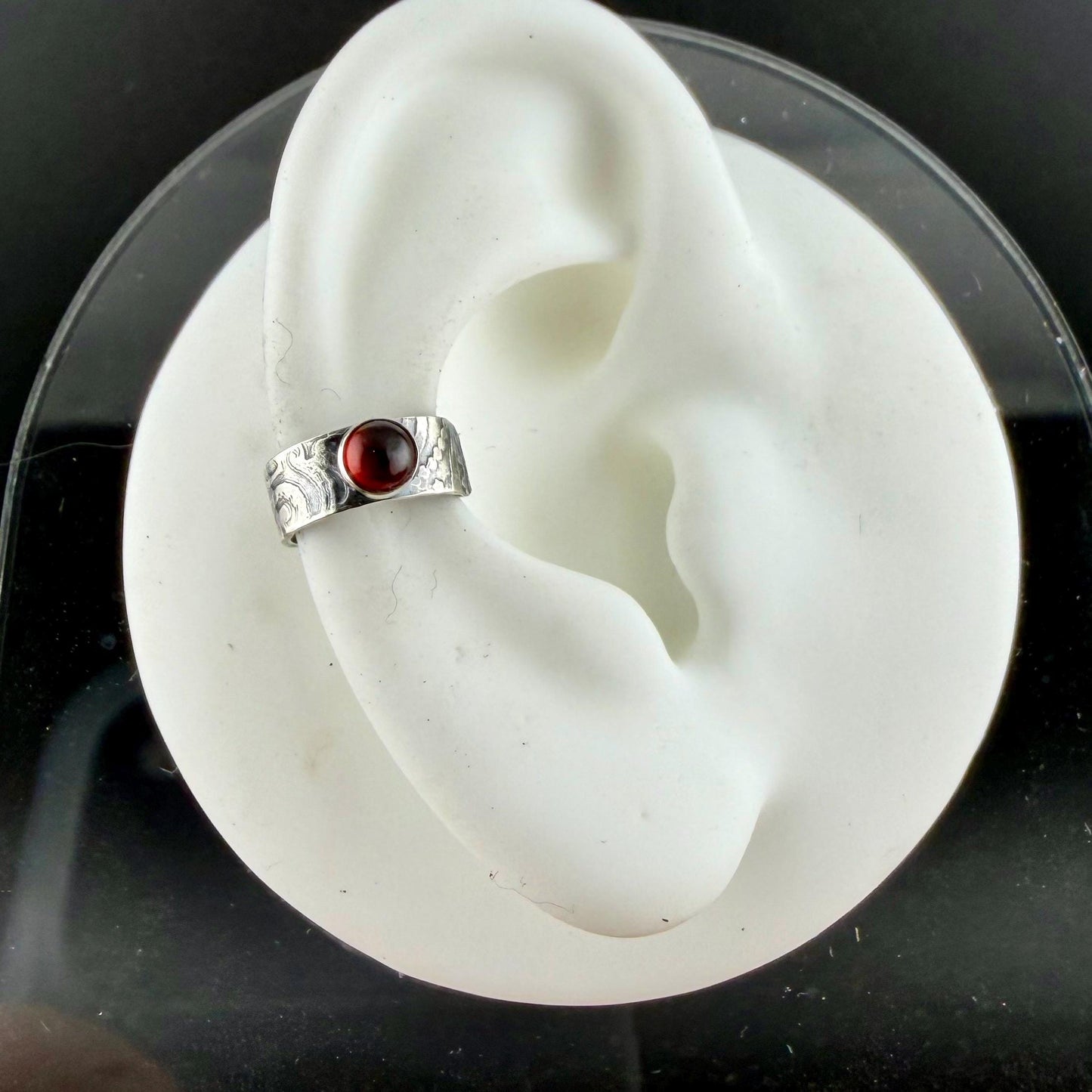 4mm Garnet Ear Cuff • Paisley Sterling Band • Fine Silver Bezel • No Piercing