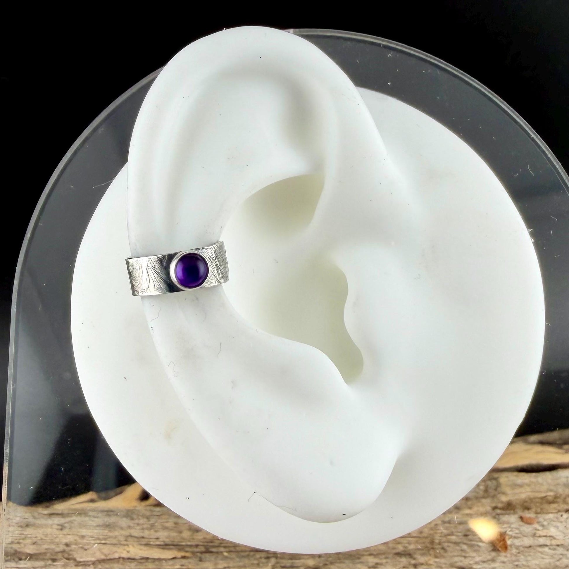 4mm Amethyst Ear Cuff • Paisley Sterling Band • Fine Silver Bezel • No Piercing