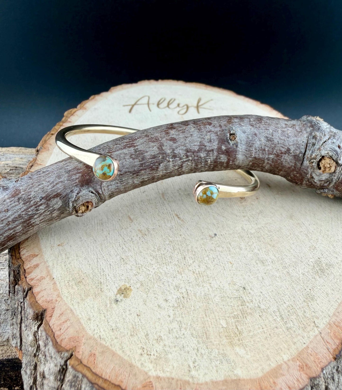 Brass Reverse Cuff Bracelet • 6mm Number 8 Turquoise • Southwest Style