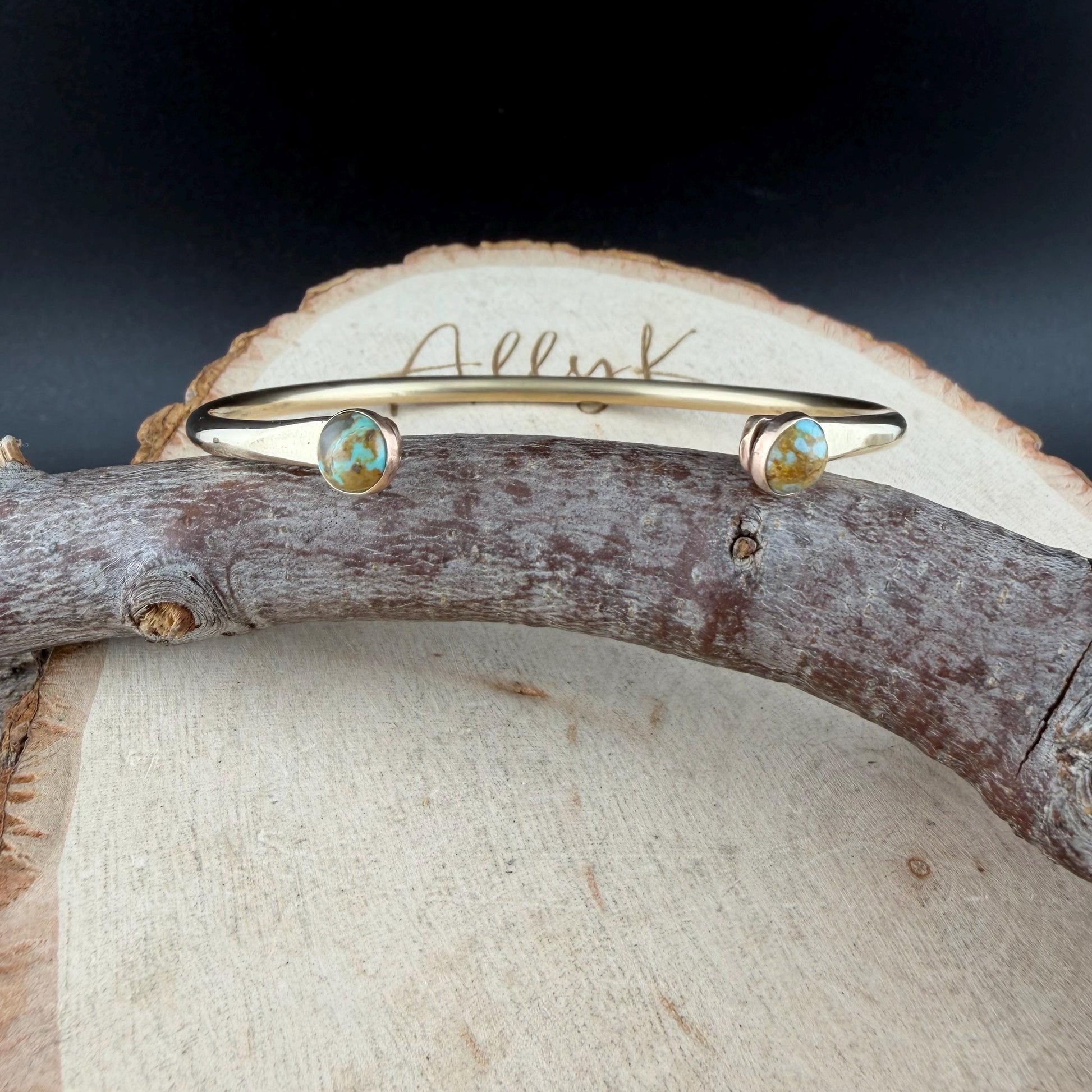 Brass Reverse Cuff Bracelet • 6mm Number 8 Turquoise • Southwest Style