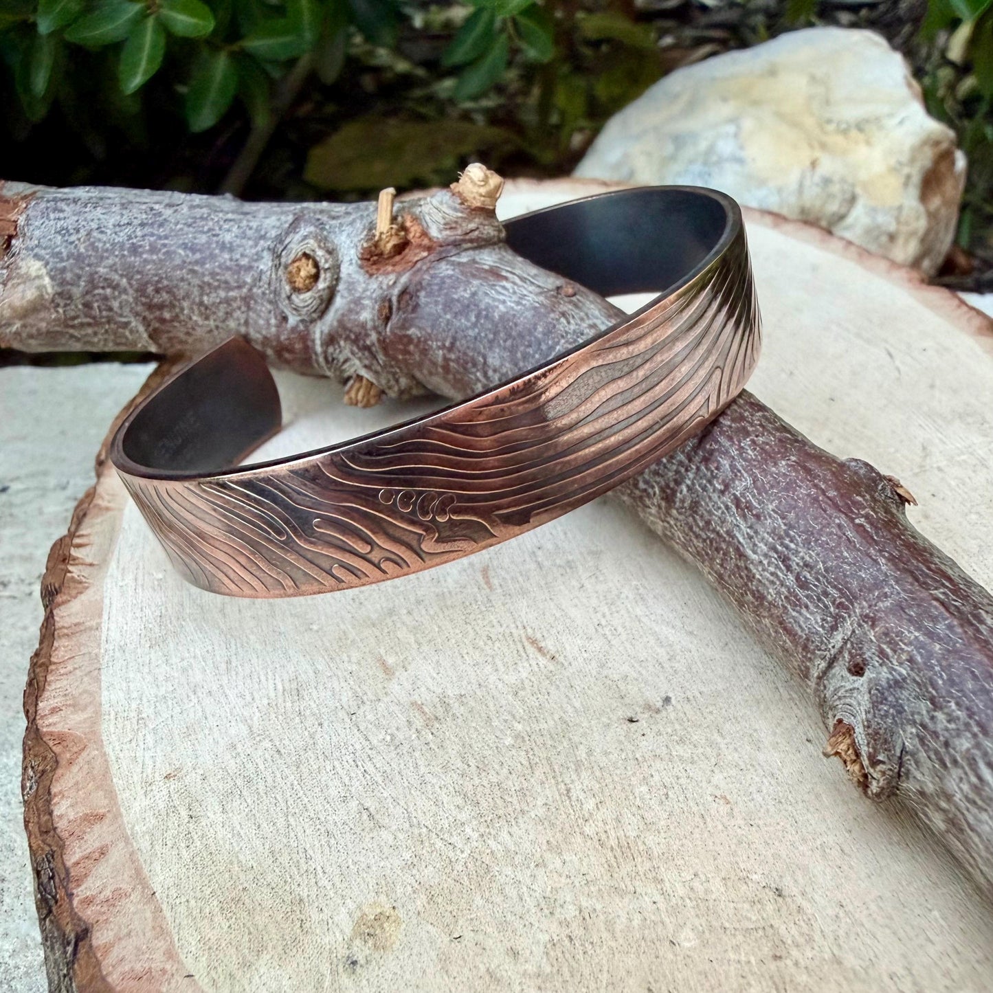 Wave Embossed Copper Cuff • Raw Copper Bracelet • Hand‑Forged Southwestern Jewelry