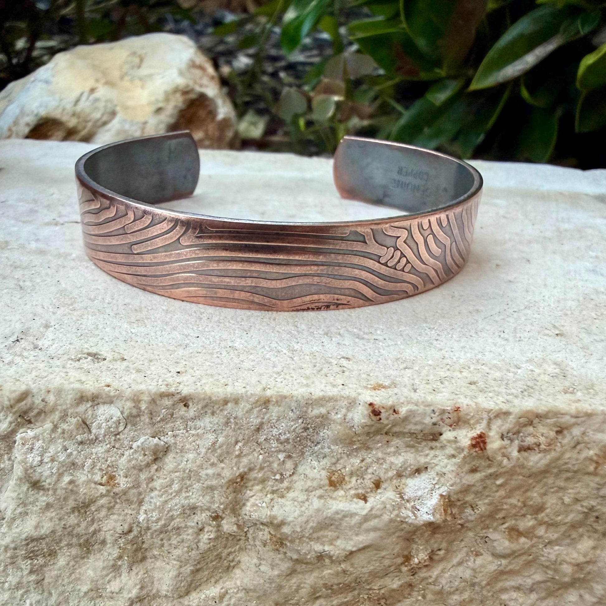 Wave Embossed Copper Cuff • Raw Copper Bracelet • Hand‑Forged Southwestern Jewelry