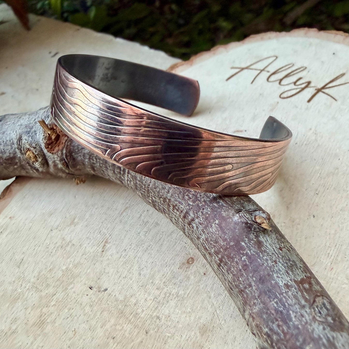 Wave Embossed Copper Cuff • Raw Copper Bracelet • Hand‑Forged Southwestern Jewelry