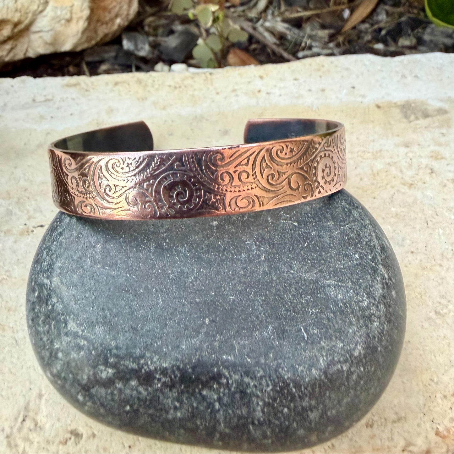 Raw Copper Paisley Cuff • Embossed Copper Bracelet • Southwestern Unisex Jewelry