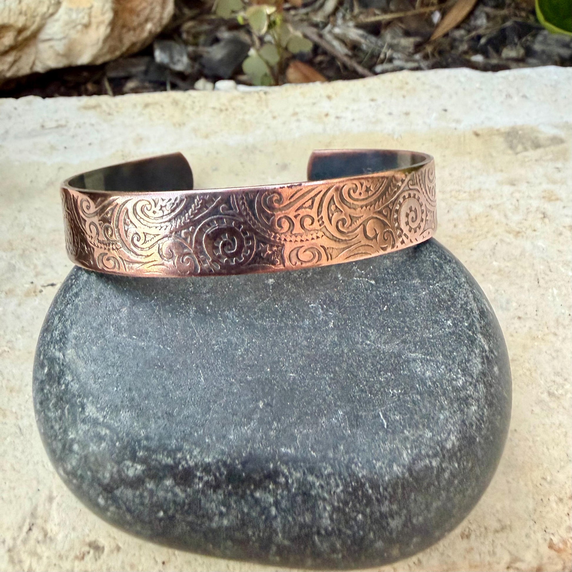 Raw Copper Paisley Cuff • Embossed Copper Bracelet • Southwestern Unisex Jewelry