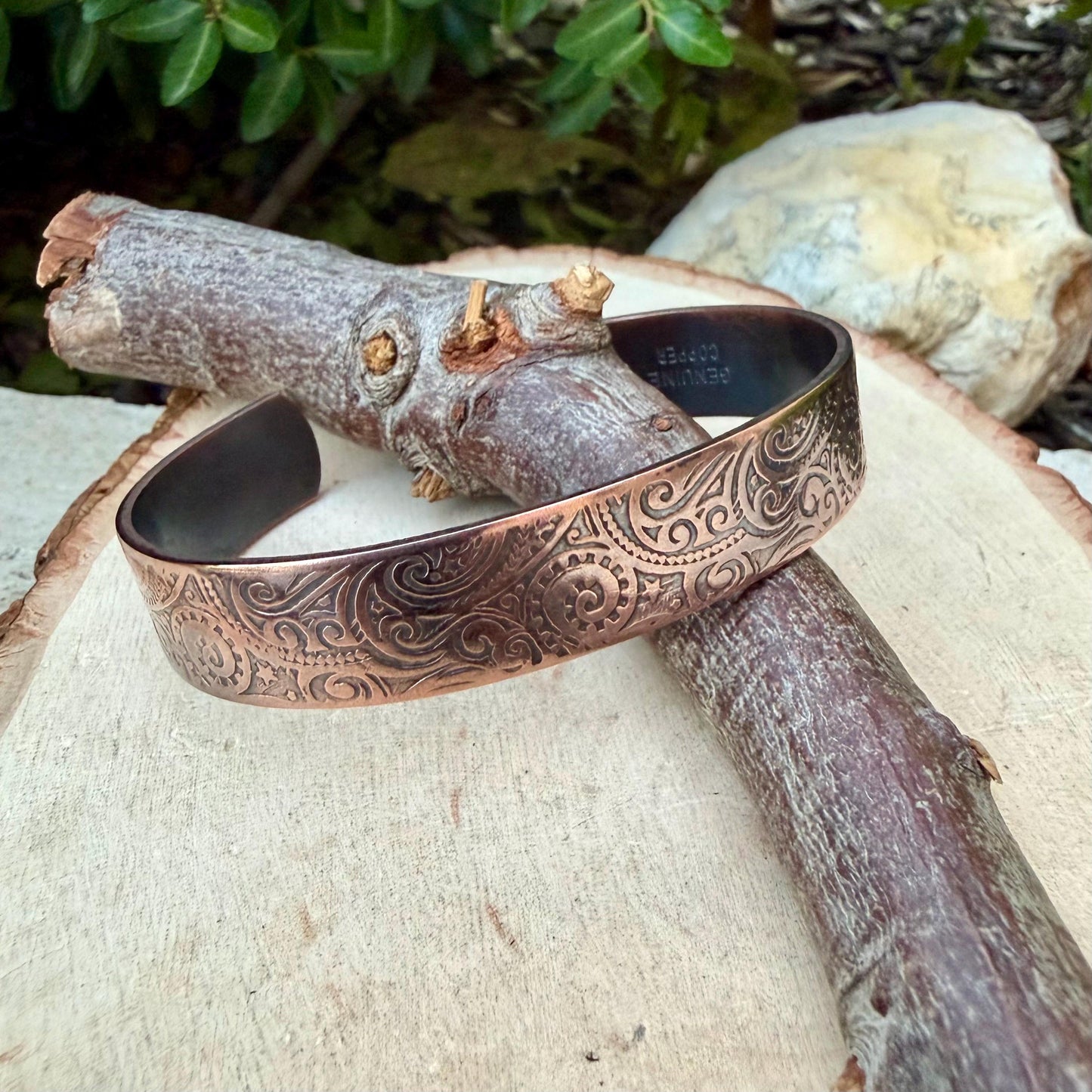 Raw Copper Paisley Cuff • Embossed Copper Bracelet • Southwestern Unisex Jewelry