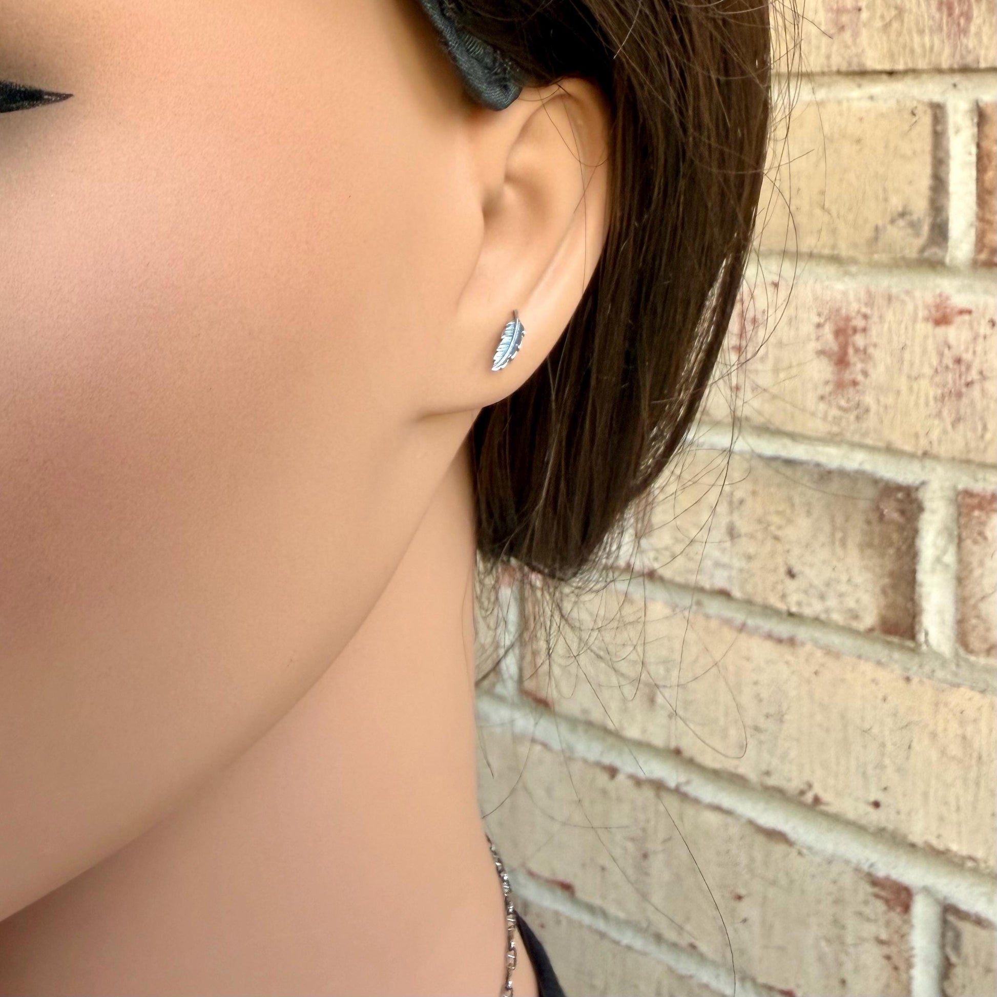 Sterling Silver Feather Studs • Oxidized Post Earrings • Western Minimal Jewelry