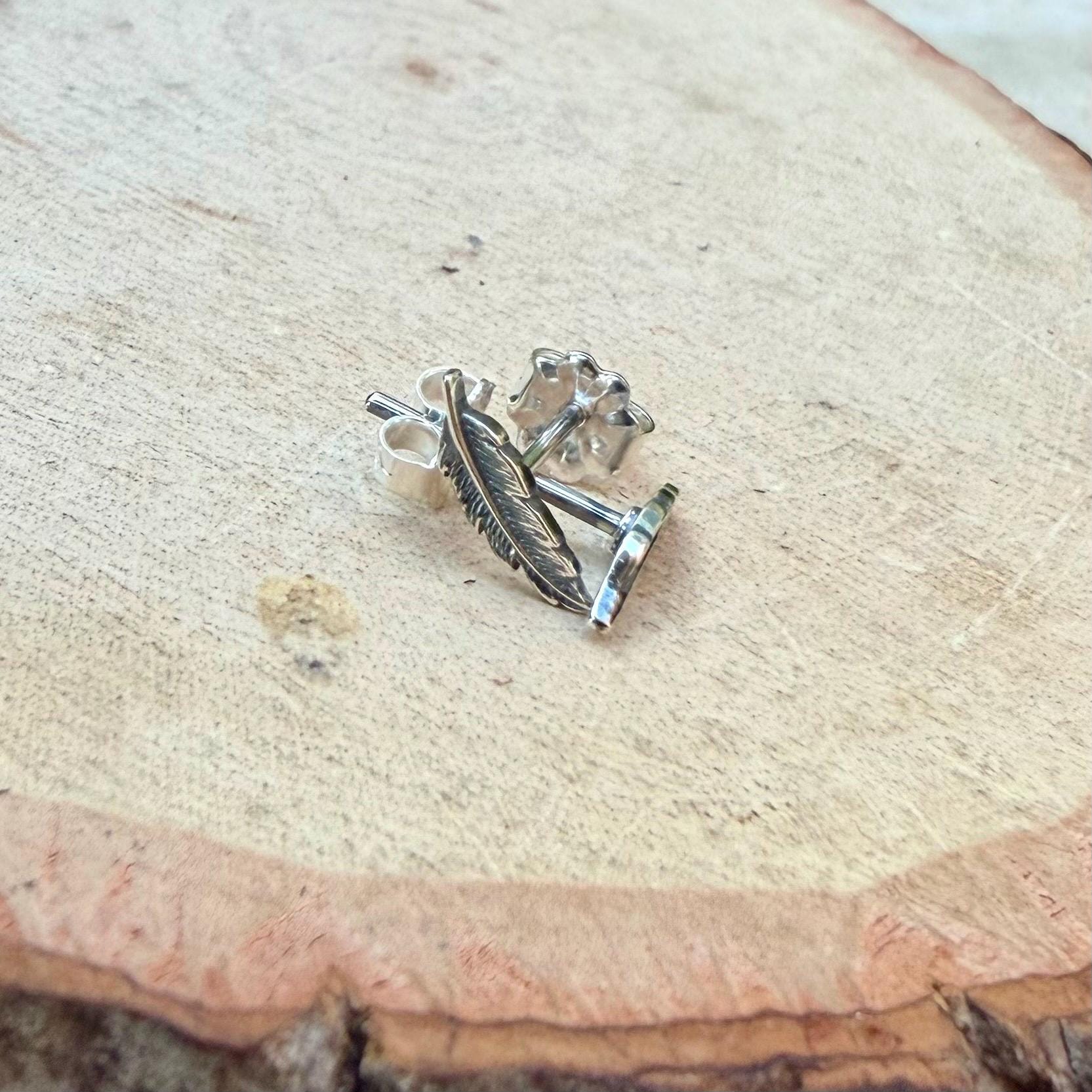 Sterling Silver Feather Studs • Oxidized Post Earrings • Western Minimal Jewelry