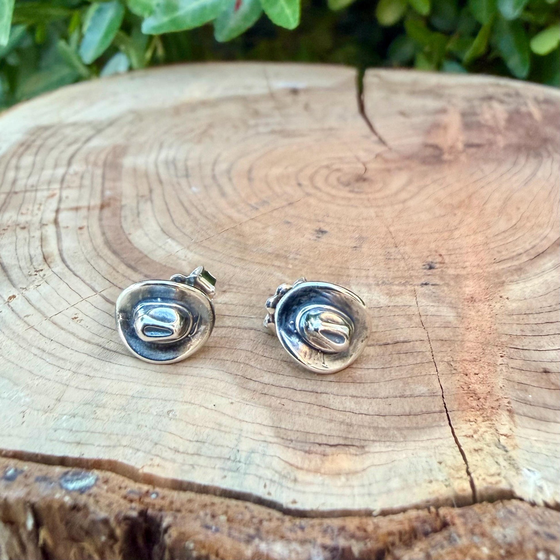 Sterling Silver Cowboy Hat Studs • Western Earrings • Oxidized Post Jewelry