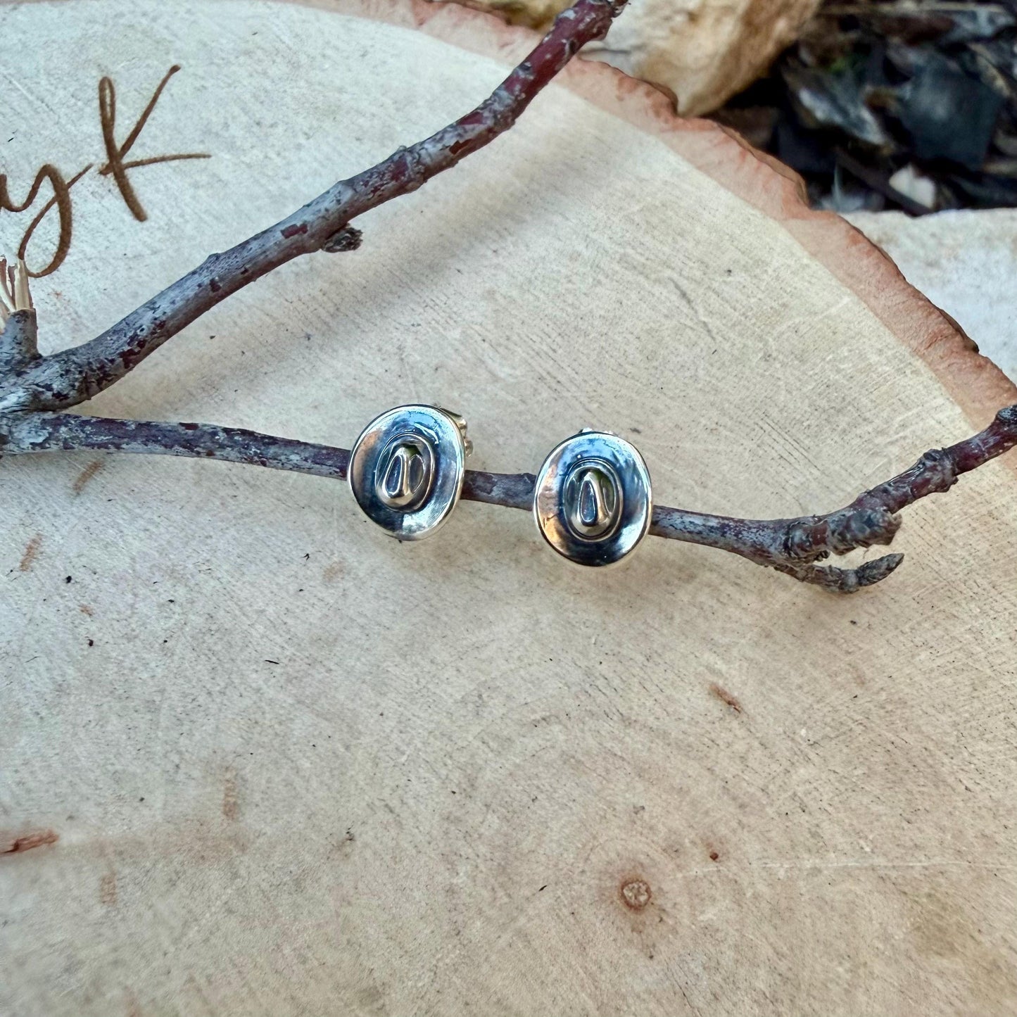 Sterling Silver Cowboy Hat Studs • Western Earrings • Oxidized Post Jewelry