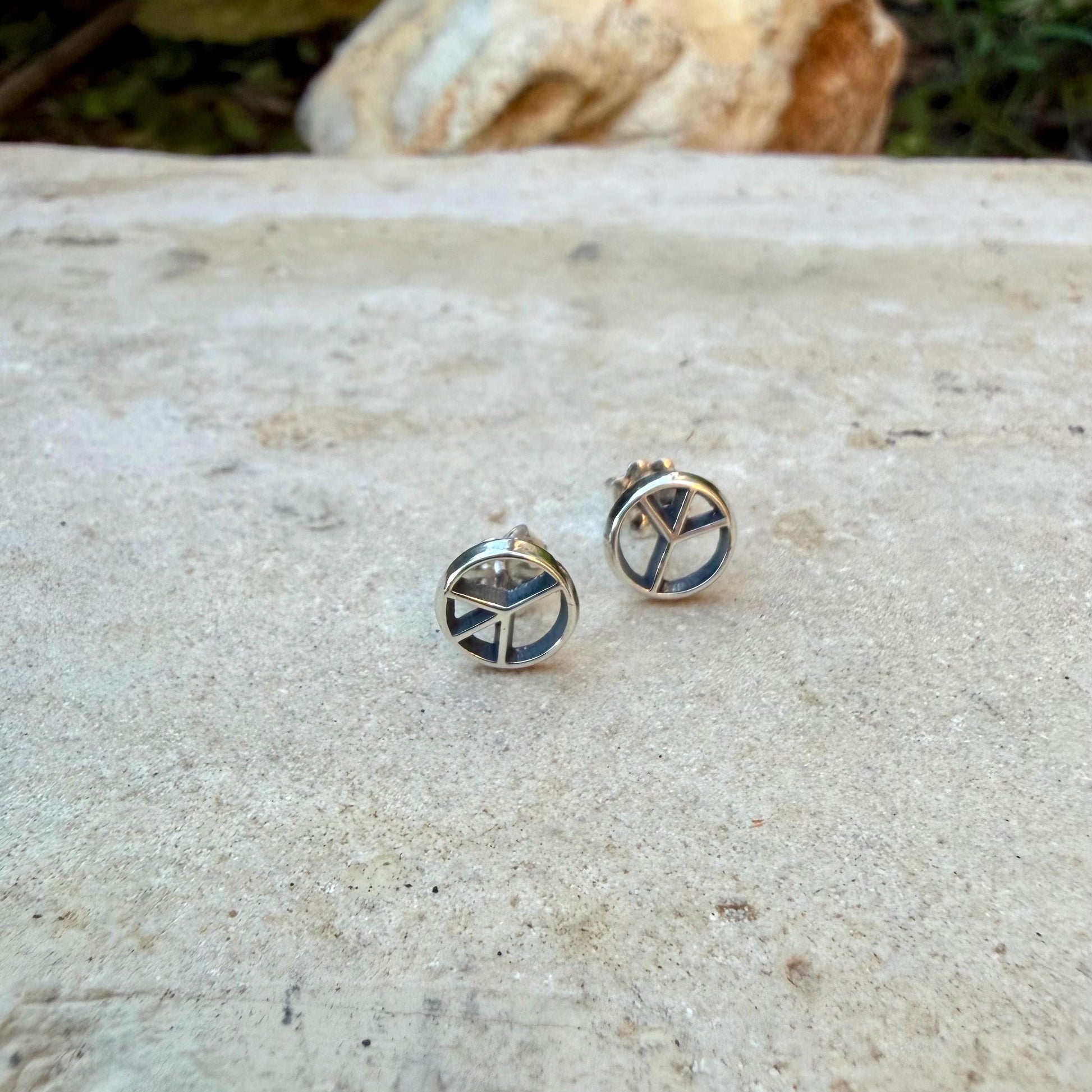 Sterling Silver Peace Sign Studs • Minimal Western Earrings • Everyday Posts