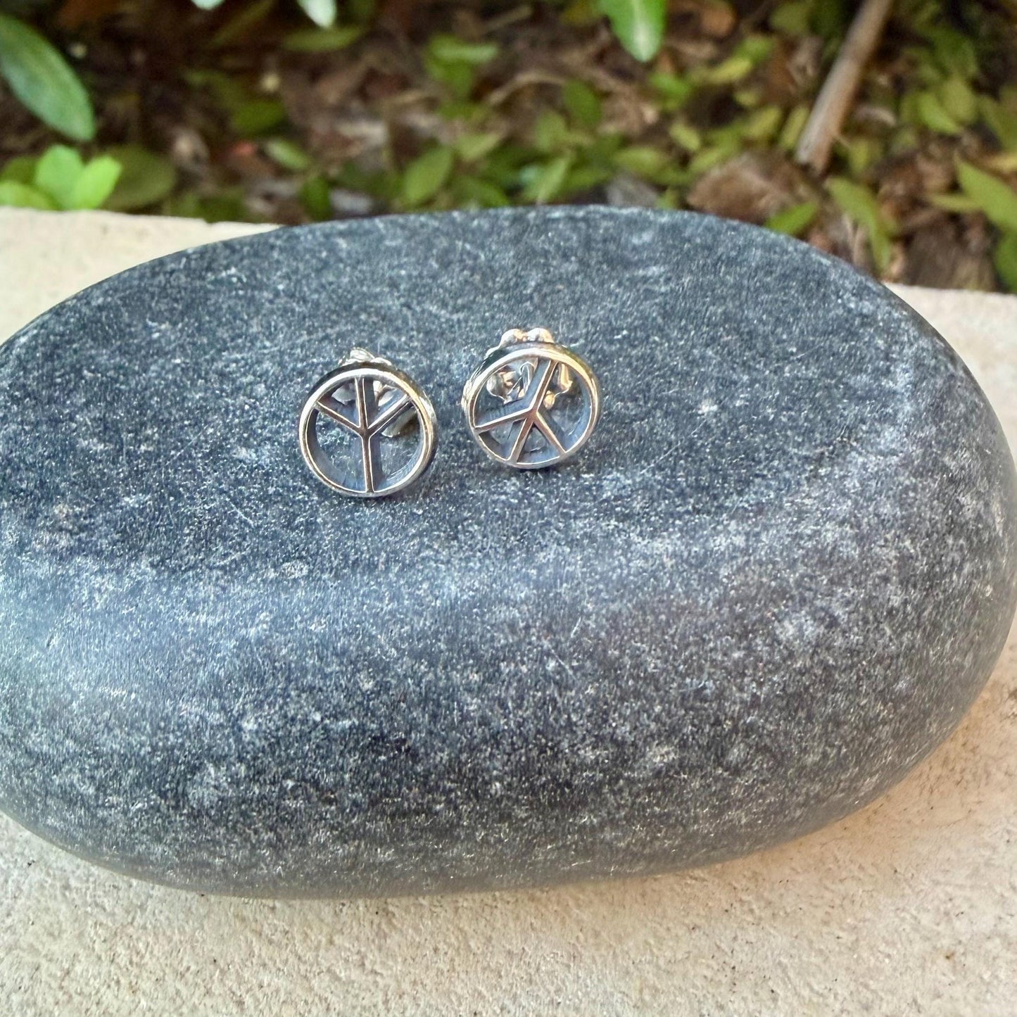 Sterling Silver Peace Sign Studs • Minimal Western Earrings • Everyday Posts
