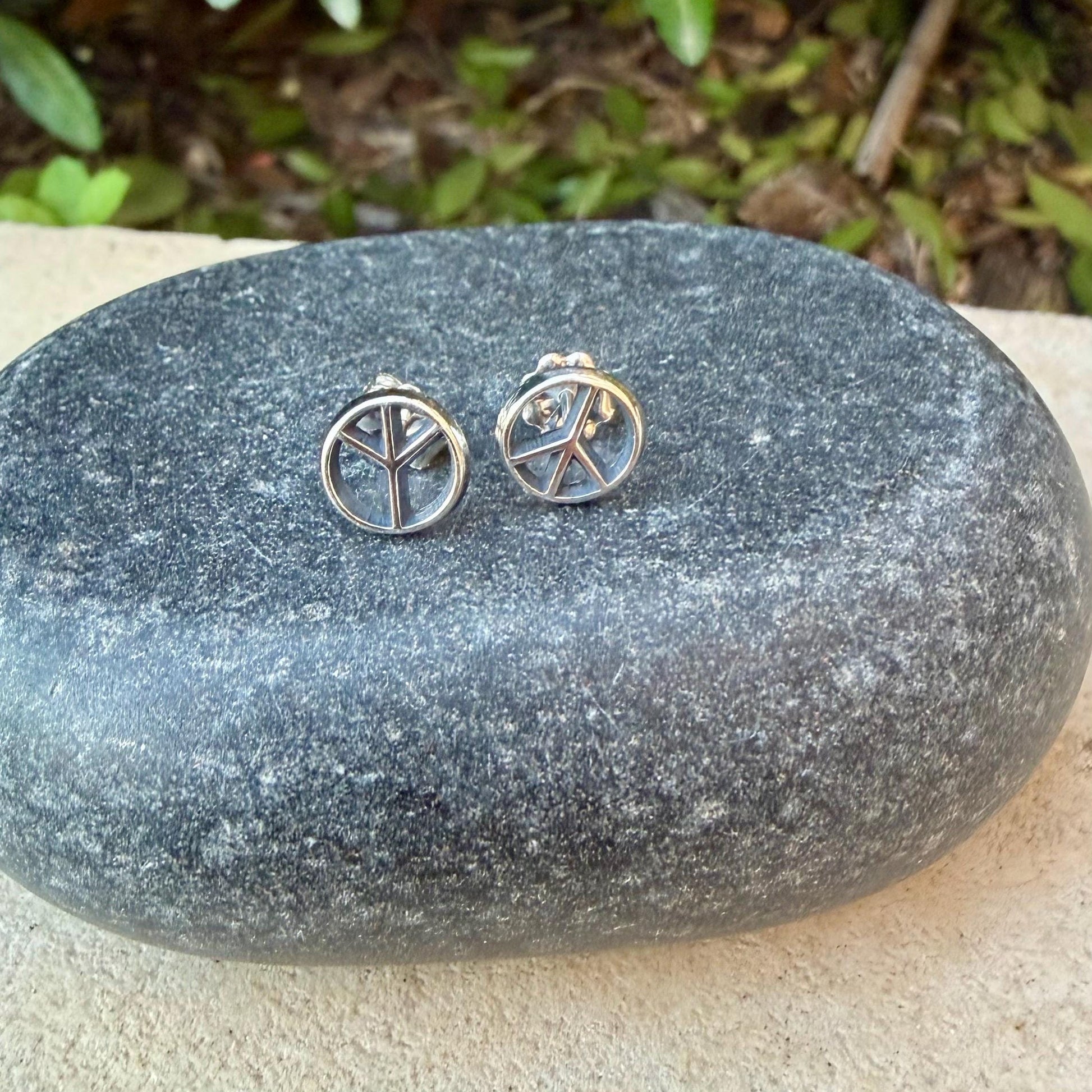 Sterling Silver Peace Sign Studs • Minimal Western Earrings • Everyday Posts