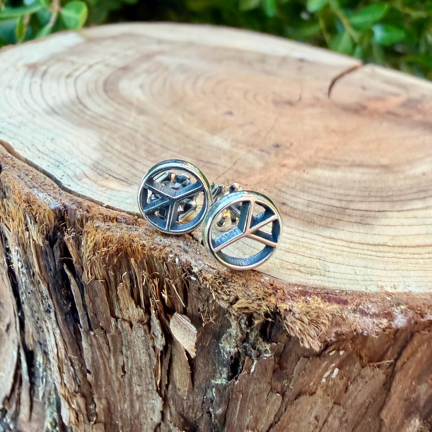 Sterling Silver Peace Sign Studs • Minimal Western Earrings • Everyday Posts