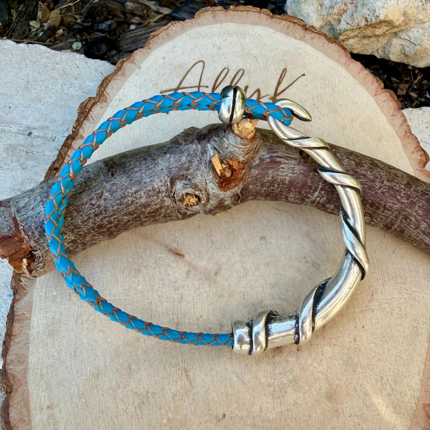 Braided Leather Wrap Bracelet with Silver Half Cuff - Rustic Style in Multiple Colors