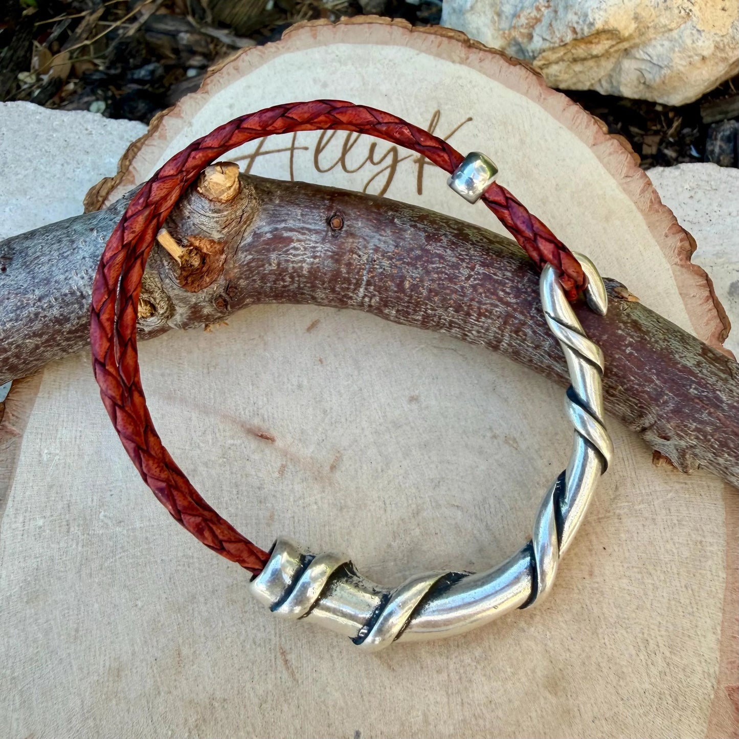 Braided Leather Wrap Bracelet with Silver Half Cuff - Rustic Style in Multiple Colors