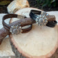 Sunflower Leather Bracelet • Double‑Strand 5mm Leather • Antique Silver Magnetic Cuff