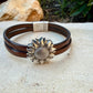 Sunflower Leather Bracelet • Double‑Strand 5mm Leather • Antique Silver Magnetic Cuff
