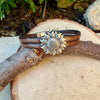 Sunflower Leather Bracelet • Double‑Strand 5mm Leather • Antique Silver Magnetic Cuff