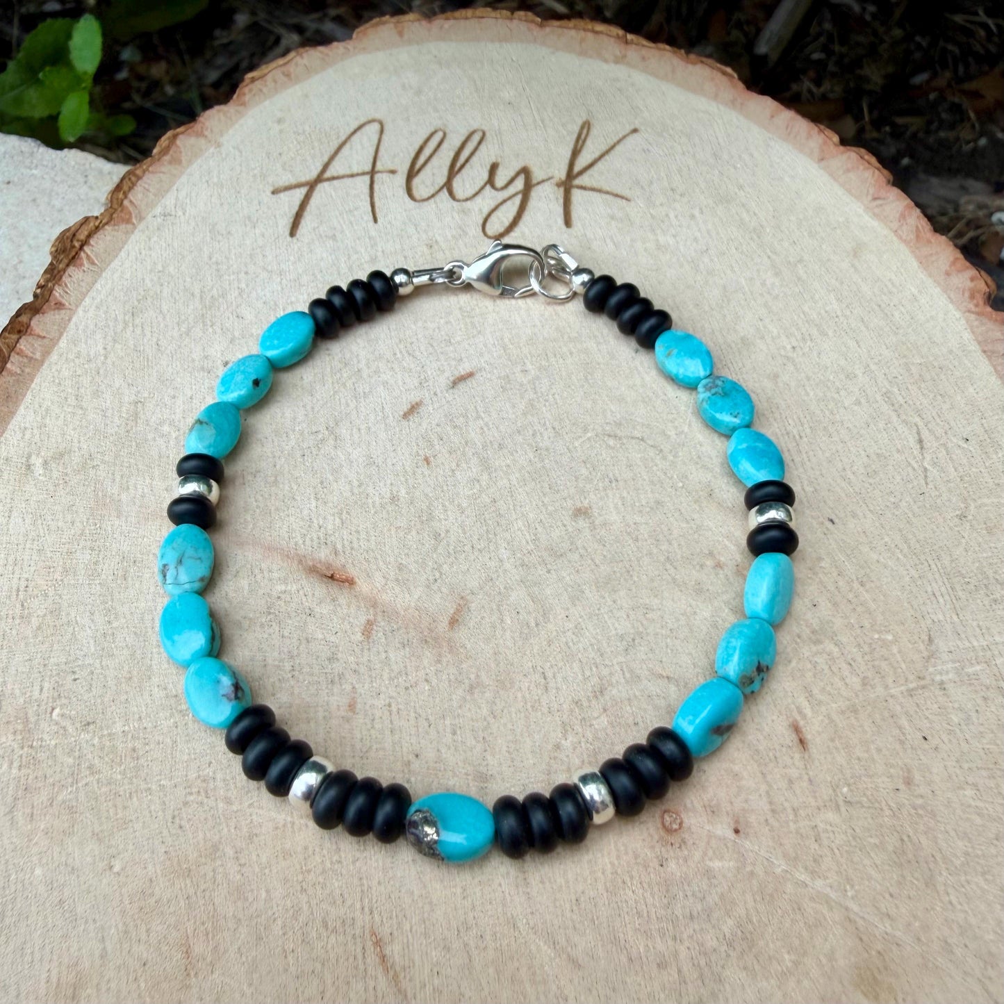 Royston Turquoise Bracelet • Black Onyx • Sterling Silver • Southwestern Jewelry