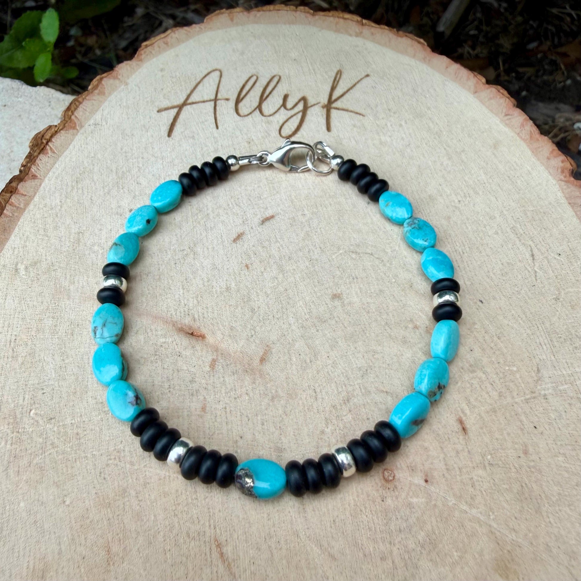 Royston Turquoise Bracelet • Black Onyx • Sterling Silver • Southwestern Jewelry