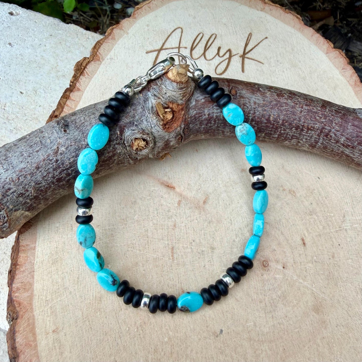 Royston Turquoise Bracelet • Black Onyx • Sterling Silver • Southwestern Jewelry