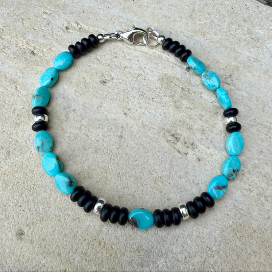 Royston Turquoise Bracelet • Black Onyx • Sterling Silver • Southwestern Jewelry