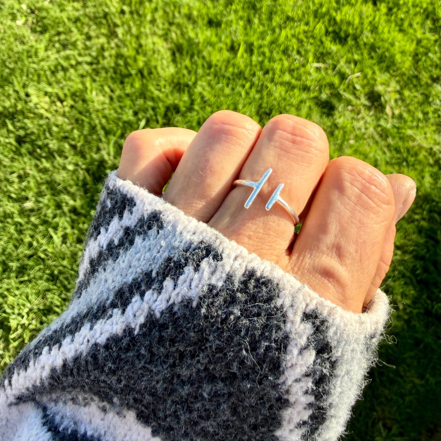 Parallel Bar Sterling Silver Ring • Uneven Open Band • Minimalist Modern Design