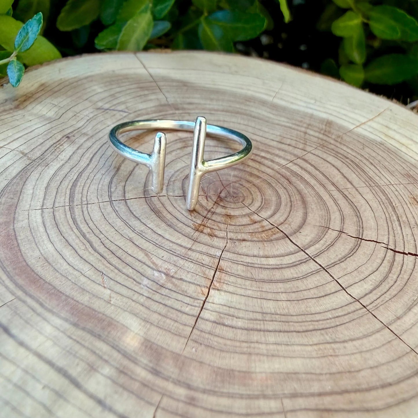 Parallel Bar Sterling Silver Ring • Uneven Open Band • Minimalist Modern Design