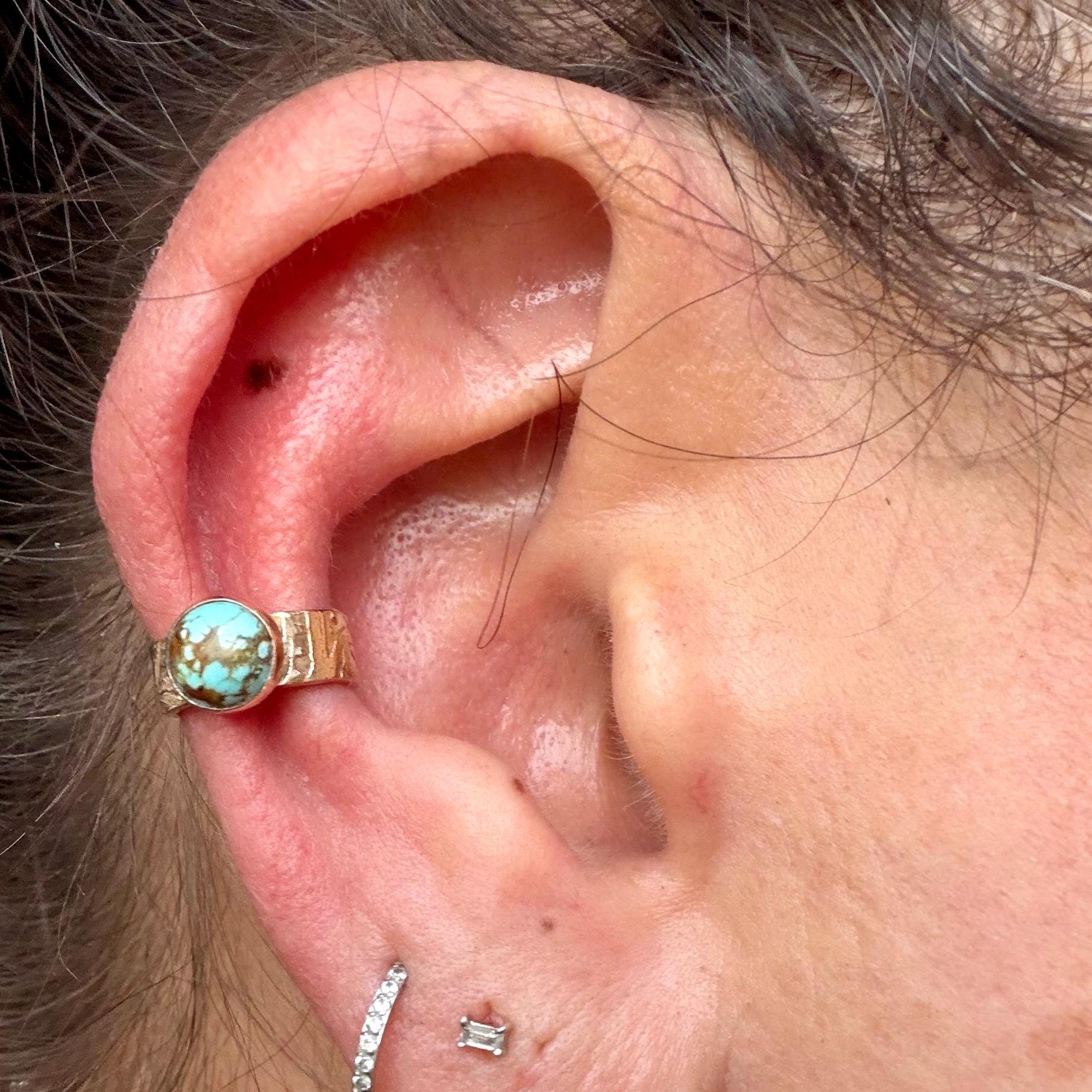14k Gold Filled Turquoise 4mm Ear Cuff • Number 8 • No Piercing Conch Wrap