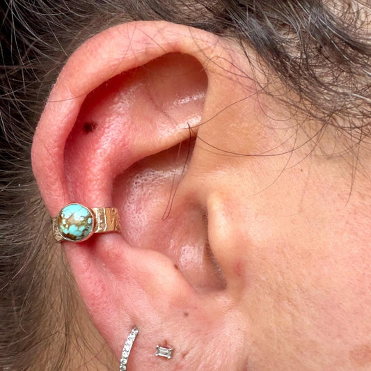 14k Gold Filled Turquoise 4mm Ear Cuff • Number 8 • No Piercing Conch Wrap