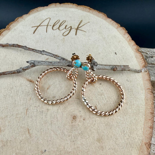 14k GF Number 8 Turquoise Hoop & Post Earrings • 5mm Turquoise Studs