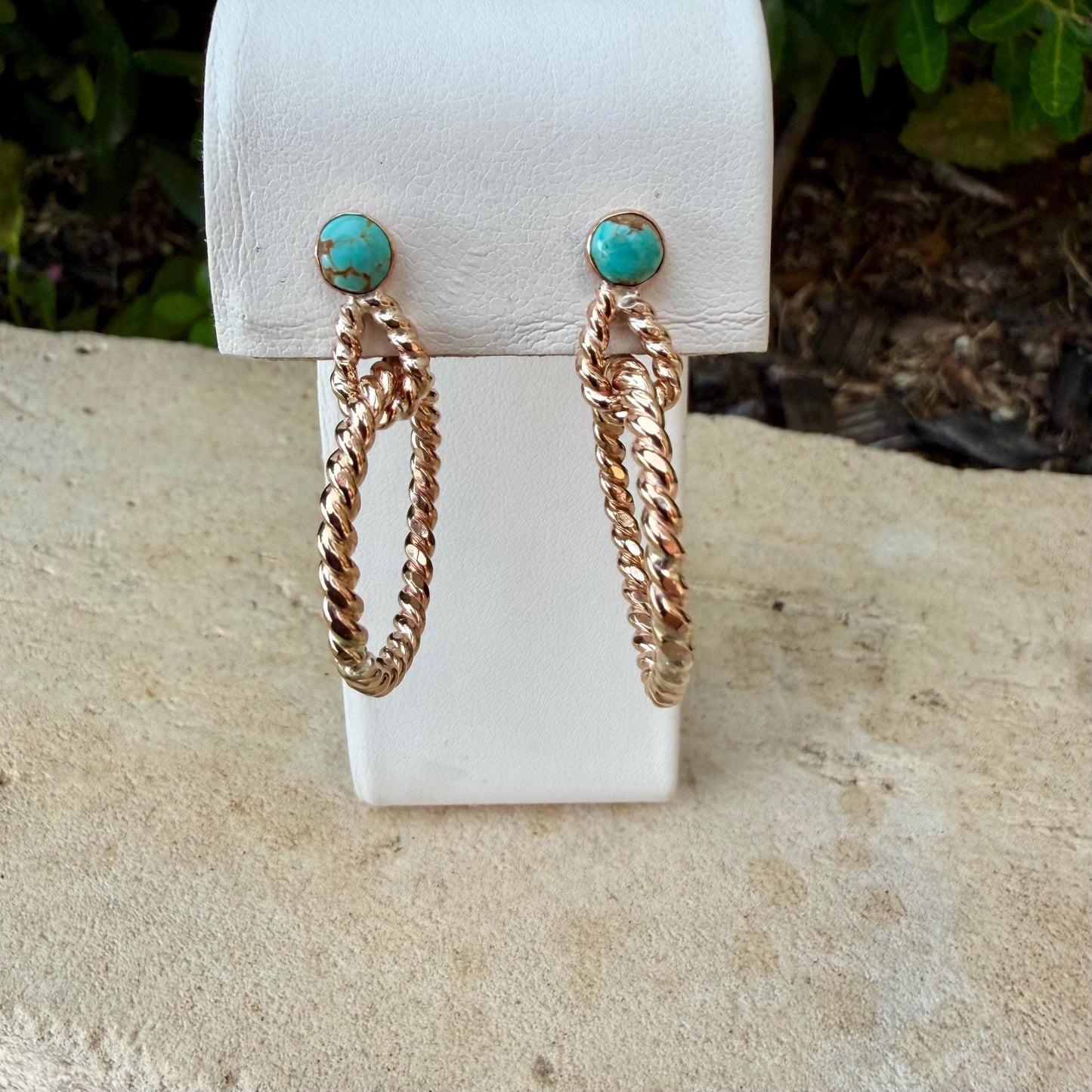 14k GF Number 8 Turquoise Hoop & Post Earrings • 5mm Turquoise Studs