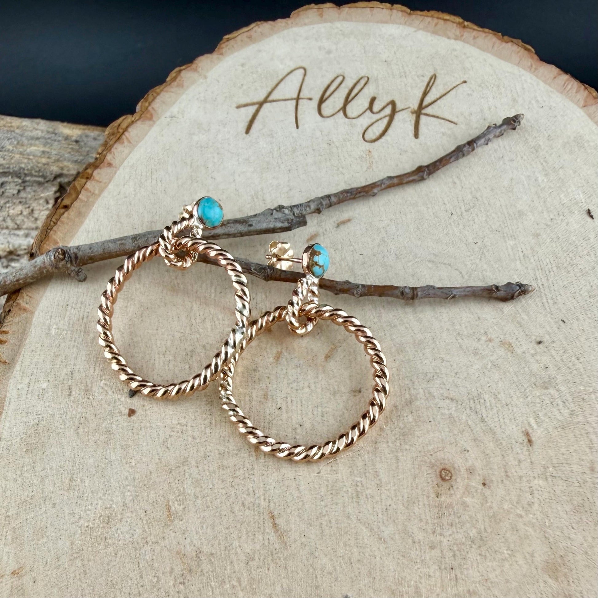14k GF Number 8 Turquoise Hoop & Post Earrings • 5mm Turquoise Studs