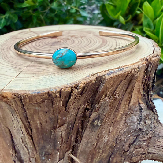 14k Gold Filled Kingman Turquoise Cuff • 8x10 Southwestern Bracelet