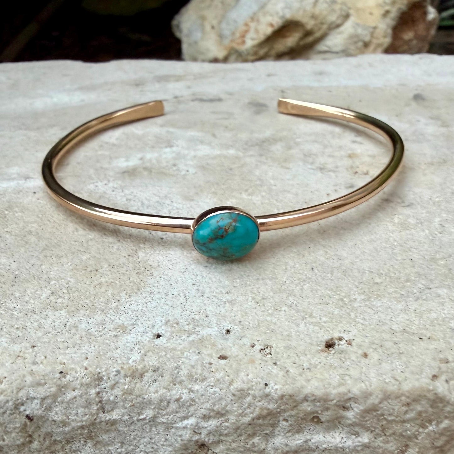 14k Gold Filled Kingman Turquoise Cuff • 8x10 Southwestern Bracelet