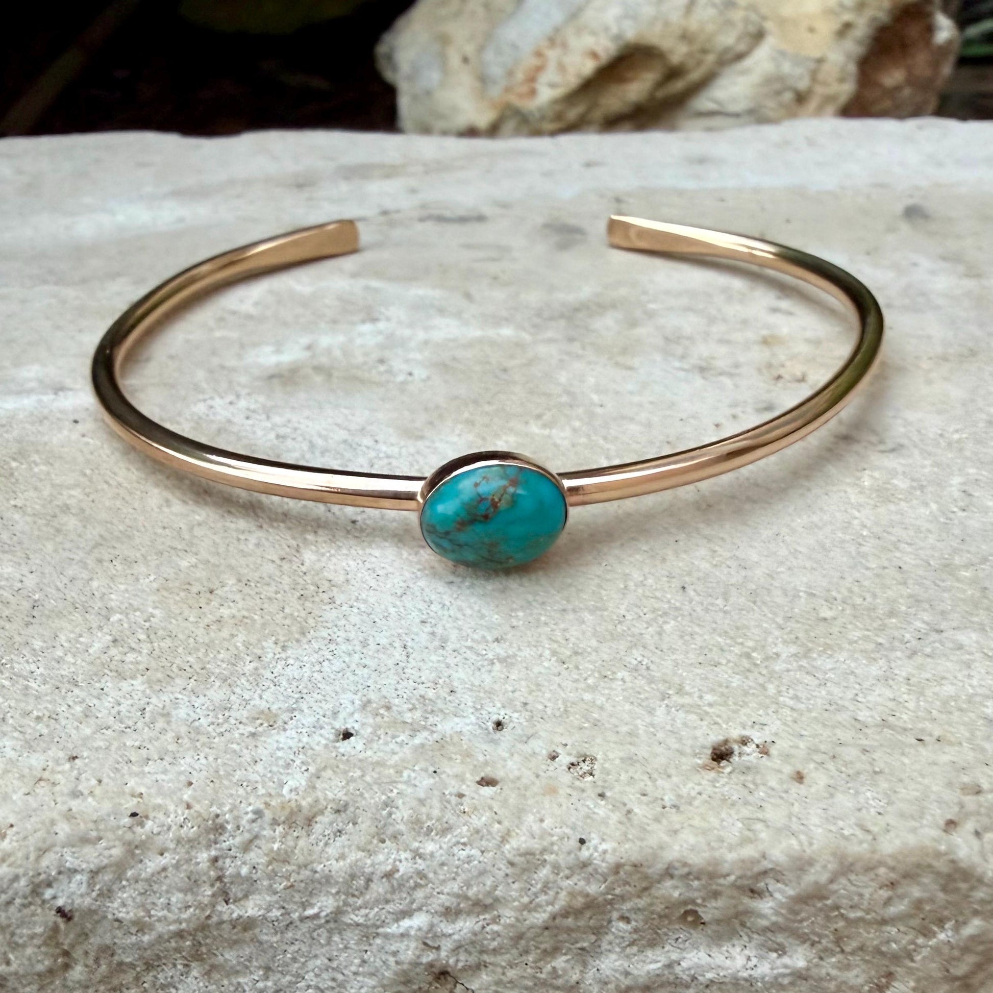 14k Gold Filled Kingman Turquoise Cuff • 8x10 Southwestern Bracelet