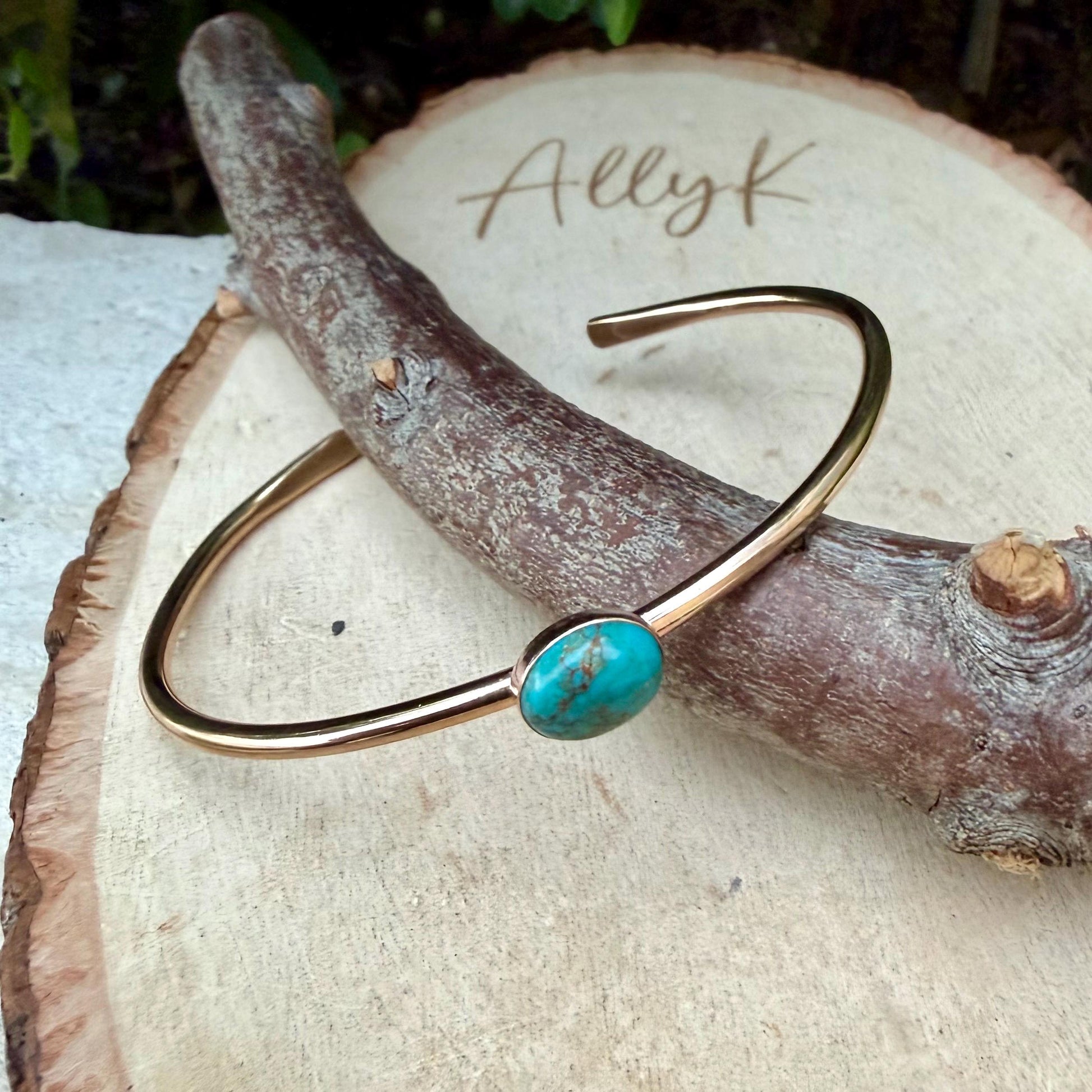 14k Gold Filled Kingman Turquoise Cuff • 8x10 Southwestern Bracelet