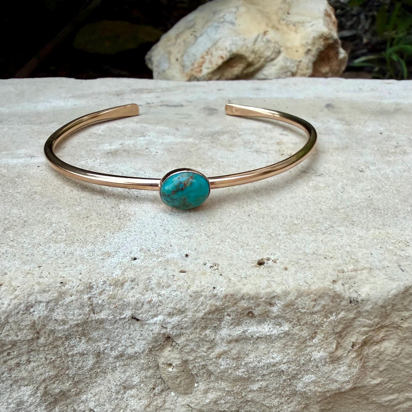 14k Gold Filled Kingman Turquoise Cuff • 8x10 Southwestern Bracelet