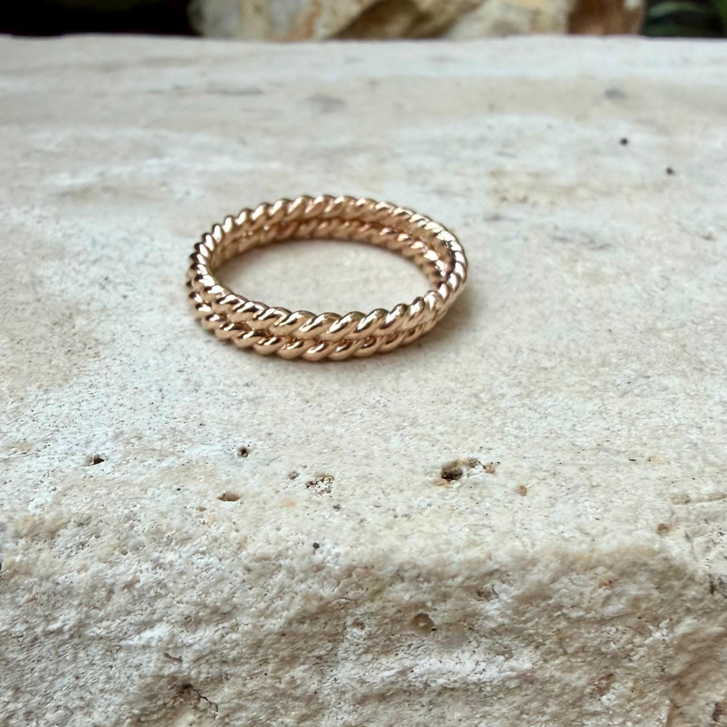 14k Gold Filled Rope Ring Set • Twist Bands • Stackable Rings