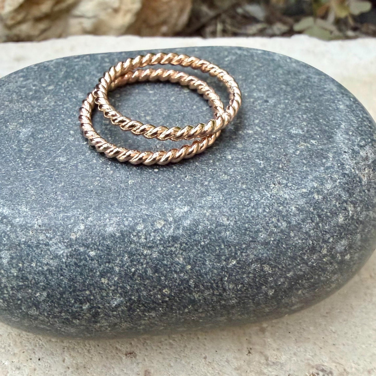 14k Gold Filled Rope Ring Set • Twist Bands • Stackable Rings